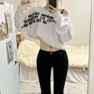 French Typography Mirroring Drop Shoulder Crop Sweatshirt