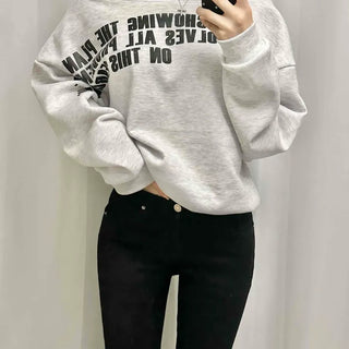 French Typography Mirroring Drop Shoulder Crop Sweatshirt