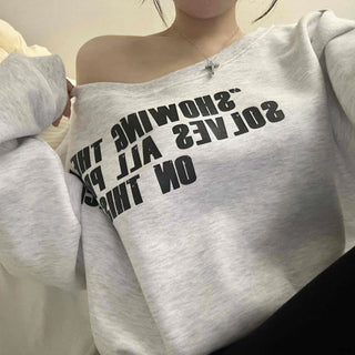 French Typography Mirroring Drop Shoulder Crop Sweatshirt
