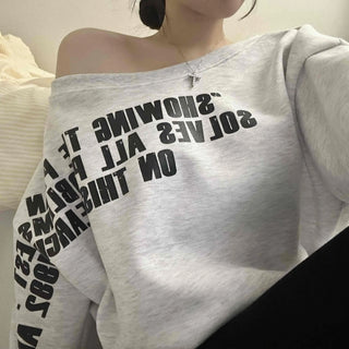 French Typography Mirroring Drop Shoulder Crop Sweatshirt