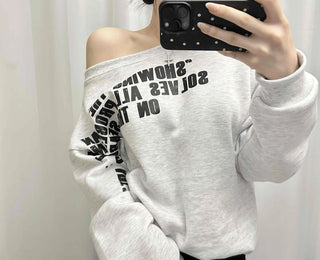 French Typography Mirroring Drop Shoulder Crop Sweatshirt