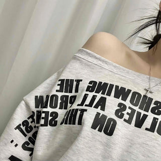 French Typography Mirroring Drop Shoulder Crop Sweatshirt