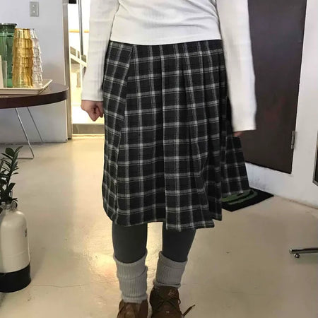 Plaid Banding Flare Midi Skirt