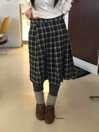Plaid Banding Flare Midi Skirt