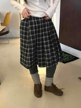 Plaid Banding Flare Midi Skirt