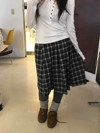 Plaid Banding Flare Midi Skirt