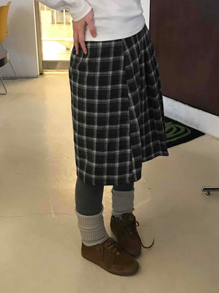 Plaid Banding Flare Midi Skirt