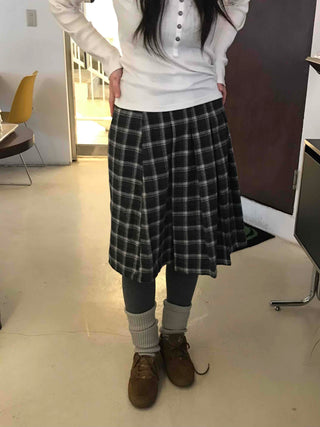 Plaid Banding Flare Midi Skirt