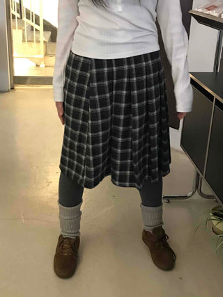 Plaid Banding Flare Midi Skirt