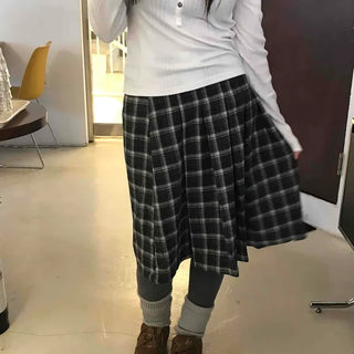 Plaid Banding Flare Midi Skirt