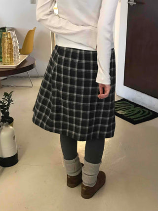 Plaid Banding Flare Midi Skirt