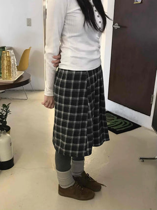 Plaid Banding Flare Midi Skirt