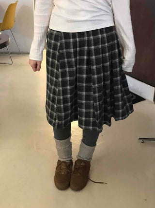 Plaid Banding Flare Midi Skirt