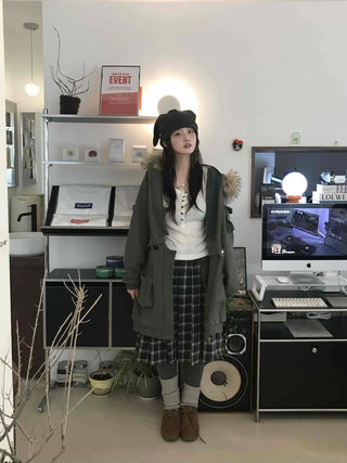 Plaid Banding Flare Midi Skirt