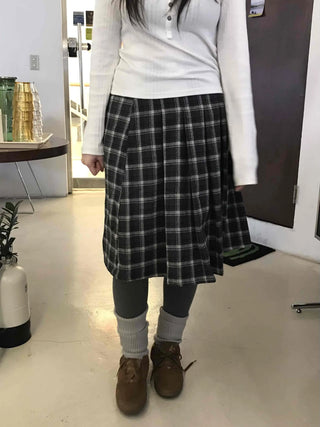 Plaid Banding Flare Midi Skirt