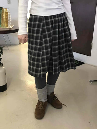 Plaid Banding Flare Midi Skirt