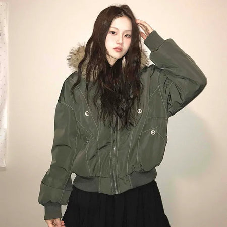 N-2B Raccoon Fur Hooded MA-1 Banded Bomber Jumper