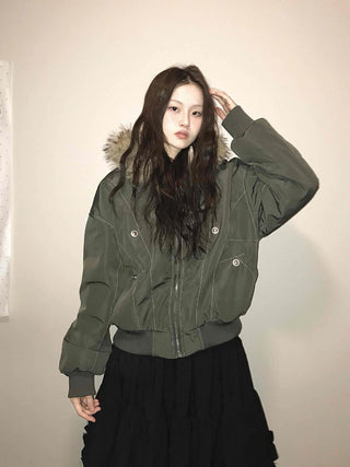 N-2B Raccoon Fur Hooded MA-1 Banded Bomber Jumper