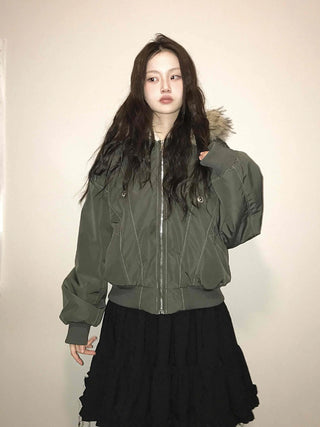 N-2B Raccoon Fur Hooded MA-1 Banded Bomber Jumper