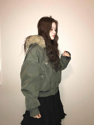 N-2B Raccoon Fur Hooded MA-1 Banded Bomber Jumper