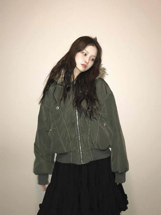 N-2B Raccoon Fur Hooded MA-1 Banded Bomber Jumper