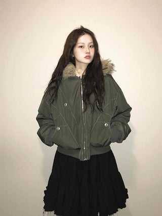 N-2B Raccoon Fur Hooded MA-1 Banded Bomber Jumper