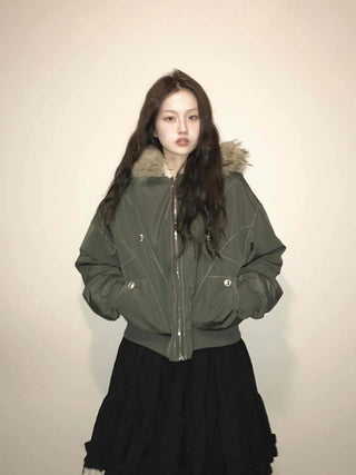 N-2B Raccoon Fur Hooded MA-1 Banded Bomber Jumper