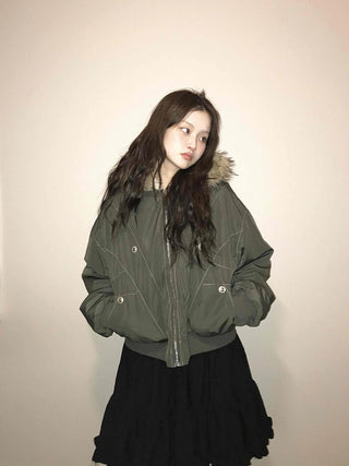 N-2B Raccoon Fur Hooded MA-1 Banded Bomber Jumper