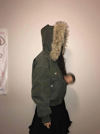 N-2B Raccoon Fur Hooded MA-1 Banded Bomber Jumper