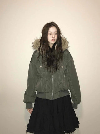 N-2B Raccoon Fur Hooded MA-1 Banded Bomber Jumper