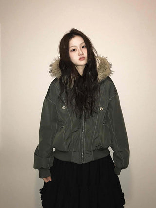 N-2B Raccoon Fur Hooded MA-1 Banded Bomber Jumper