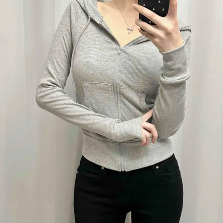Front Pocket Cozy Fit Hoodie Cropped Zip-up