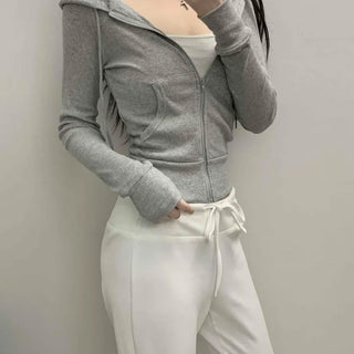 Front Pocket Cozy Fit Hoodie Cropped Zip-up