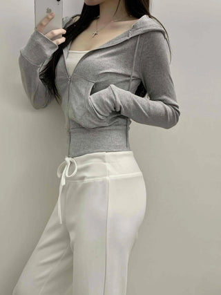 Front Pocket Cozy Fit Hoodie Cropped Zip-up