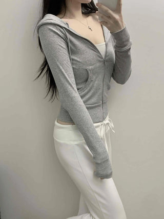 Front Pocket Cozy Fit Hoodie Cropped Zip-up