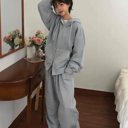 Soft Piping Oversized Zip-Up Hoodie