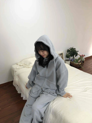 Soft Piping Oversized Zip-Up Hoodie
