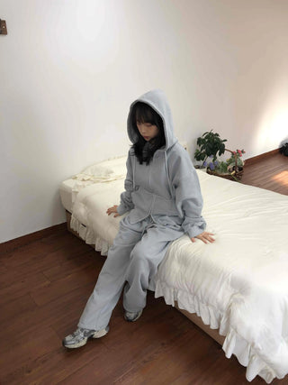 Soft Piping Oversized Zip-Up Hoodie
