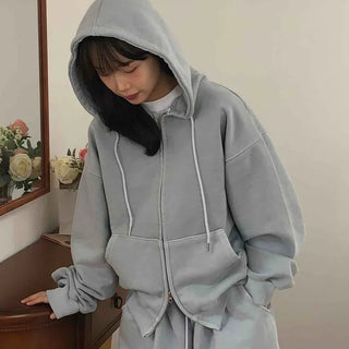 Soft Piping Oversized Zip-Up Hoodie