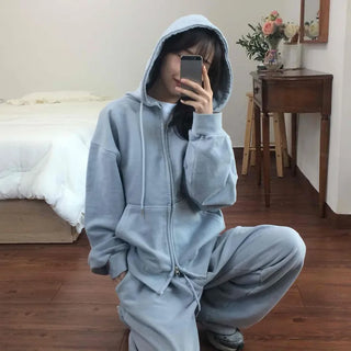 Soft Piping Oversized Zip-Up Hoodie