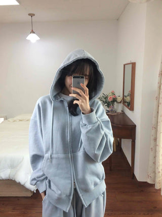Soft Piping Oversized Zip-Up Hoodie