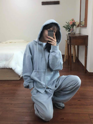 Soft Piping Oversized Zip-Up Hoodie