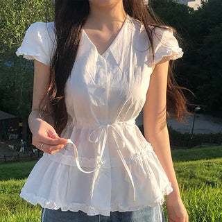 Roca Frill Ribbon Puff Blouse