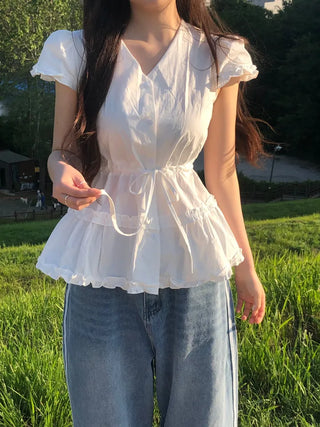 Roca Frill Ribbon Puff Blouse