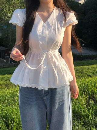 Roca Frill Ribbon Puff Blouse