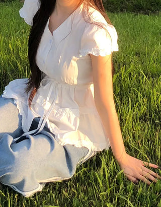 Roca Frill Ribbon Puff Blouse