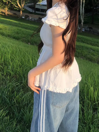 Roca Frill Ribbon Puff Blouse