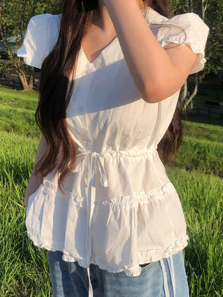 Roca Frill Ribbon Puff Blouse