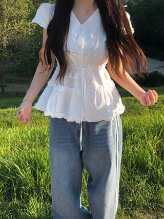 Roca Frill Ribbon Puff Blouse
