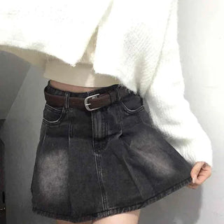 Vintage A-line Pleated Denim Mini Skirt